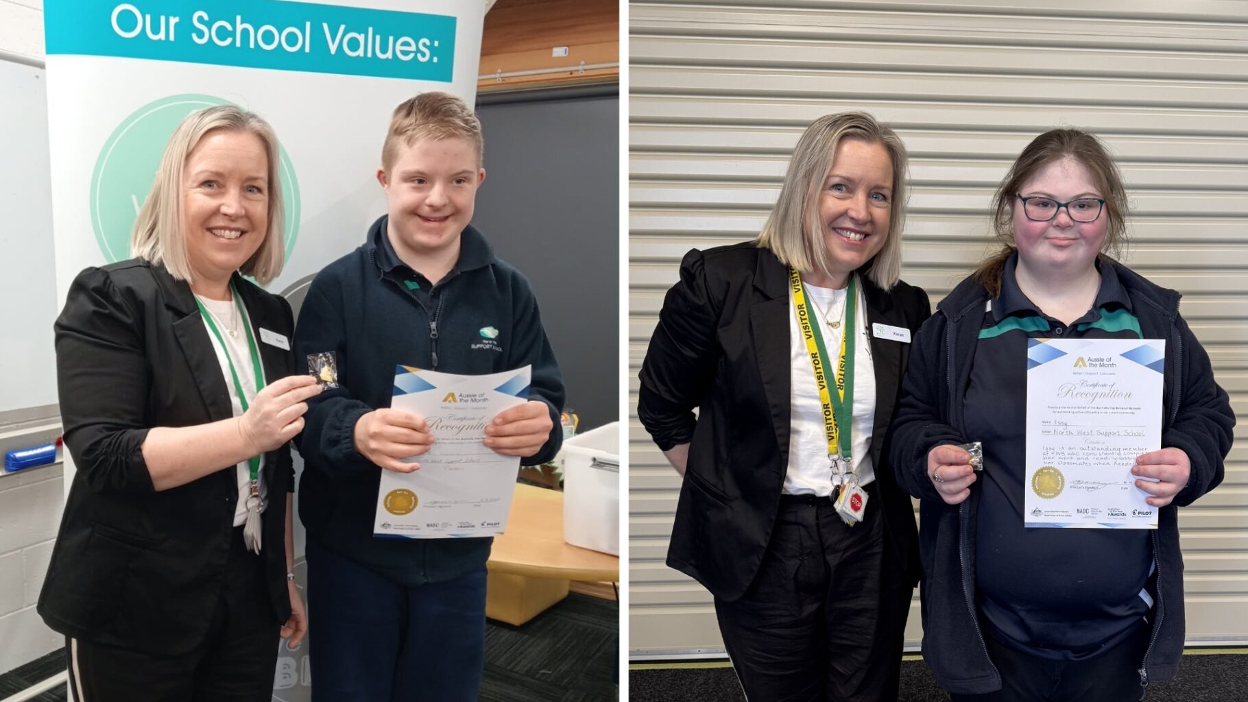 two photos of Keren Franks with Aussie of the Month recipient