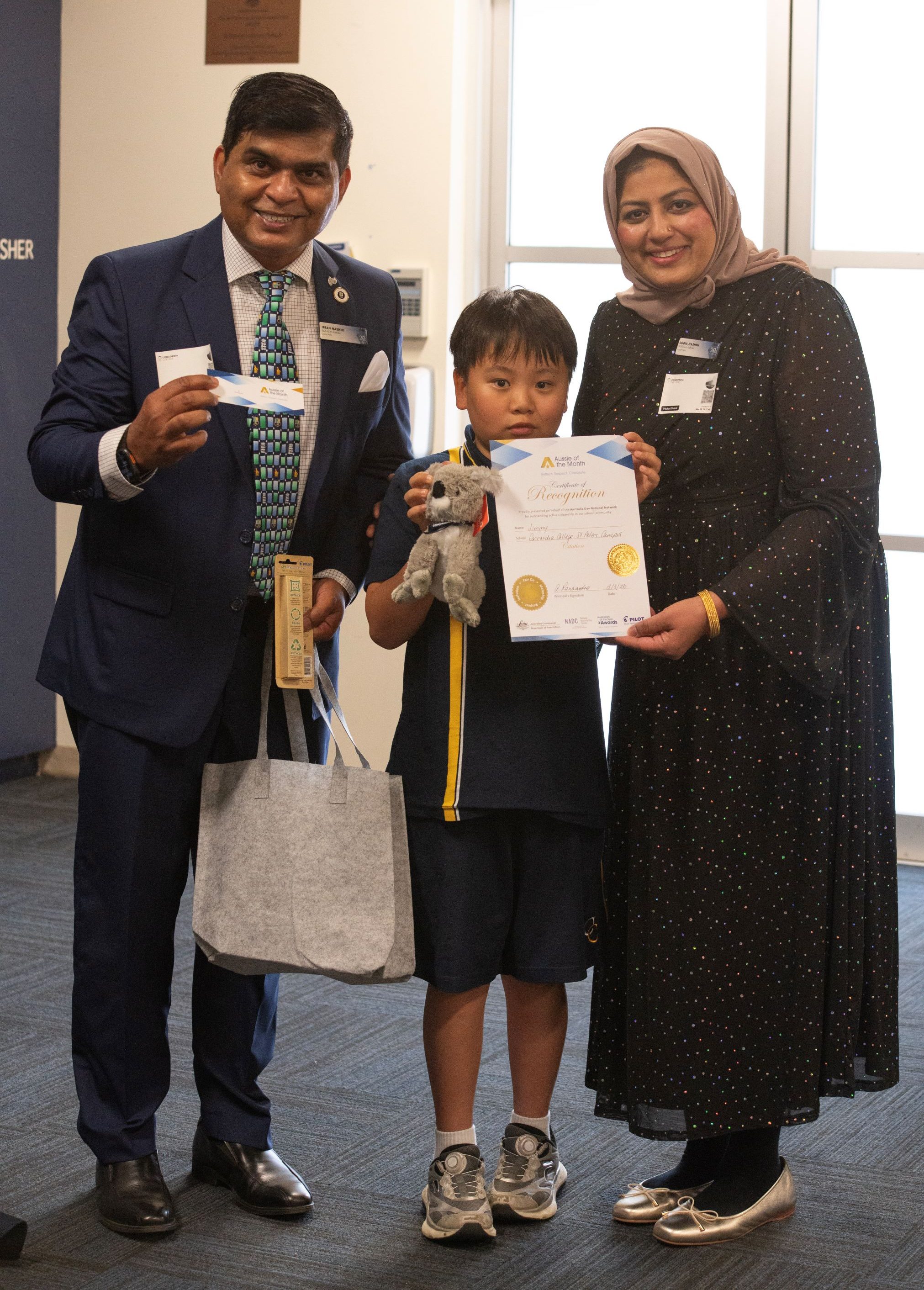Irfan and Sobia Hashmi with Aussie of the Month recipient